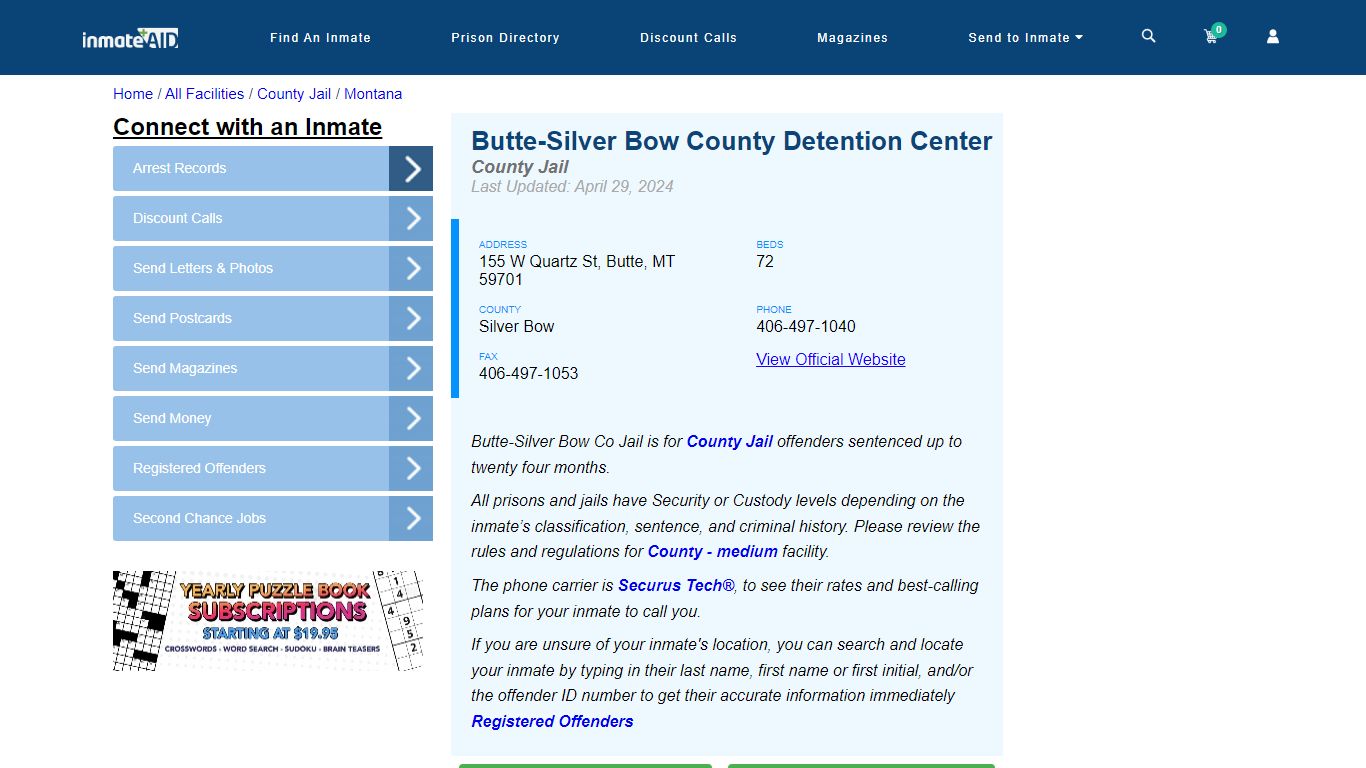 Butte-Silver Bow County Detention Center - Inmate Locator