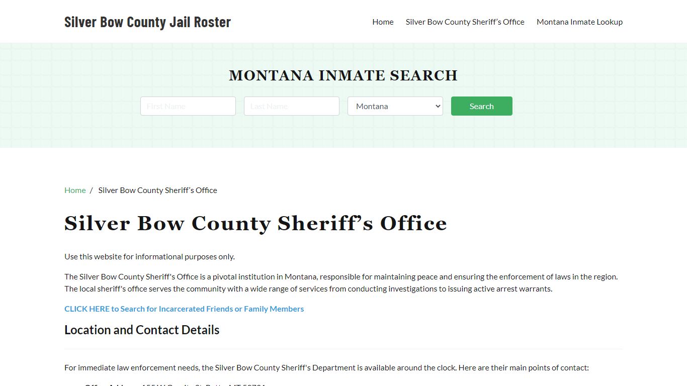 Silver Bow County Sheriff Office, MT, Arrest Warrants Search